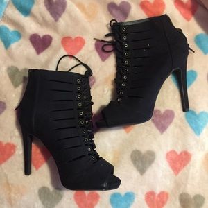 New Look Lace Up Peep Toe Black Bootie Heels